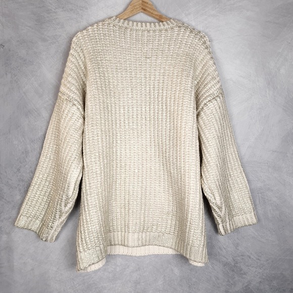 Zara Sweater Womens Large Gold Metallic Knit Oversized Pullover Crewneck Chunky - Picture 9 of 16